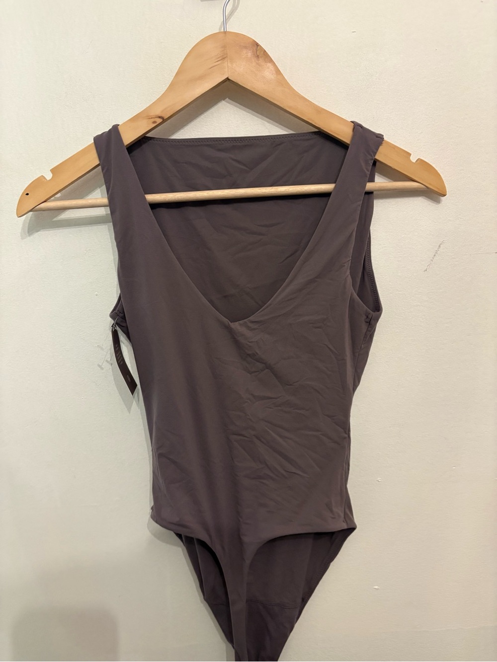Auden Sleeveless V-Neck Bodysuit in Taupe Gray